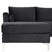 Black velvet fabric reversible chaise u-shaped sofa with ottoman by La Spezia additional picture 15