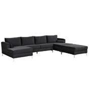 Black velvet fabric reversible chaise u-shaped sofa with ottoman by La Spezia additional picture 4