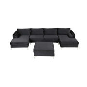 Black velvet fabric reversible chaise u-shaped sofa with ottoman by La Spezia additional picture 5