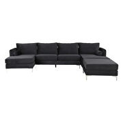 Black velvet fabric reversible chaise u-shaped sofa with ottoman by La Spezia additional picture 6