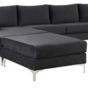 Black velvet fabric reversible chaise u-shaped sofa with ottoman by La Spezia additional picture 8