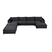 Black velvet fabric reversible chaise u-shaped sofa with ottoman by La Spezia additional picture 9