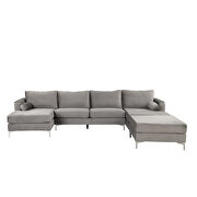Gray velvet fabric reversible chaise u-shaped sofa with ottoman by La Spezia additional picture 3