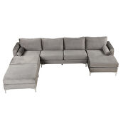 Gray velvet fabric reversible chaise u-shaped sofa with ottoman by La Spezia additional picture 8