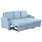 Blue linen fabric modern padded sofa bed with storage chaise by La Spezia additional picture 13