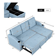 Blue linen fabric modern padded sofa bed with storage chaise by La Spezia additional picture 15