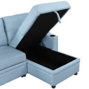 Blue linen fabric modern padded sofa bed with storage chaise by La Spezia additional picture 4