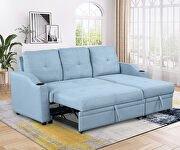 Blue linen fabric modern padded sofa bed with storage chaise by La Spezia additional picture 7