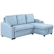 Blue linen fabric modern padded sofa bed with storage chaise by La Spezia additional picture 8