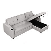 Gray linen fabric modern padded sofa bed with storage chaise by La Spezia additional picture 13
