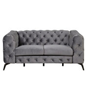 Gray velvet upholstery button tufted loveseat by La Spezia additional picture 4