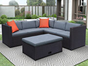 Gray cushioned outdoor patio rattan furniture sectional 4 piece set by La Spezia additional picture 18