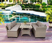 All-weather sectional sofa set with table and brown soft cushions additional photo 2 of 7