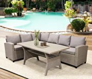 All-weather sectional sofa set with table and brown soft cushions additional photo 3 of 7
