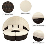 Round outdoor sectional sofa set rattan daybed sunbed with retractable canopy additional photo 3 of 18