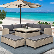 6-piece patio furniture set outdoor wicker rattan sectional sofa with table and benches additional photo 3 of 18
