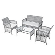 Gray rattan + beige cushion chair, sofa and table patio 8 piece set by La Spezia additional picture 11