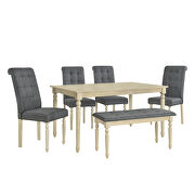 6 piece dining table set with 4 upholstered dining chairs and tufted bench additional photo 2 of 19