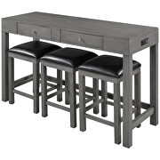 Gray 4-piece counter height table set with socket and leather padded stools additional photo 2 of 19
