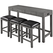 Gray 4-piece counter height table set with socket and leather padded stools by La Spezia additional picture 10