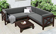 Outdoor wood patio backyard 4-piece sectional seating group with cushions and table x-back sofa set additional photo 3 of 19