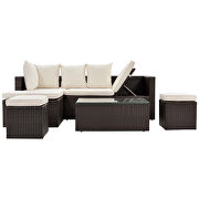 5-piece all weather pe wicker sofa set rattan adjustable chaise lounge with tempered glass tea table and removable cushions by La Spezia additional picture 3