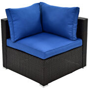 6pcs outdoor patio sectional all weather pe wicker rattan sofa set with glass table, blue cushion/ brown wicker by La Spezia additional picture 14