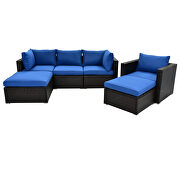 6pcs outdoor patio sectional all weather pe wicker rattan sofa set with glass table, blue cushion/ brown wicker additional photo 4 of 18