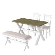 4-pieces rustic gray green/ white wood dining table set with upholstered 2 x-back chairs and bench by La Spezia additional picture 20