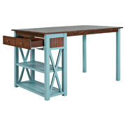 Walnut/ blue rustic wood 4-piece counter height dining table set with 2 stools and bench by La Spezia additional picture 12