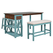 Walnut/ blue rustic wood 4-piece counter height dining table set with 2 stools and bench by La Spezia additional picture 9