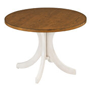 Midcentury solid wood 5-piece walnut/ beige round  table set with upholstered chairs by La Spezia additional picture 9