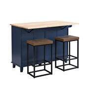 Kitchen island set with drop leaf and 2 seatings dining table set in blue/ black/ brown by La Spezia additional picture 8