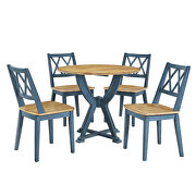 Antique oak and blue mid-century 5-piece round dining table set with 4 cross back dining chairs by La Spezia additional picture 11