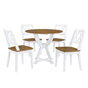 Antique oak and white mid-century 5-piece round dining table set with 4 cross back dining chairs by La Spezia additional picture 14
