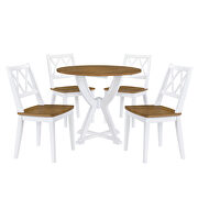 Antique oak and white mid-century 5-piece round dining table set with 4 cross back dining chairs by La Spezia additional picture 3