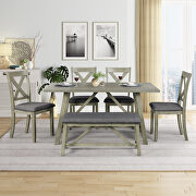 6-piece dining table set: wood dining table, 4 chairs and  bench in  gray by La Spezia additional picture 2