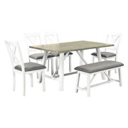 6-piece dining table set: wood dining table, 4 chairs and  bench in white/ gray by La Spezia additional picture 3