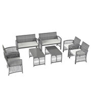 Gray rattan + beige cushion chair, sofa and table patio 8 piece set by La Spezia additional picture 6