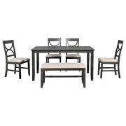 6-piece gray wood dining table set with upholstered bench and 4 dining chairs by La Spezia additional picture 13
