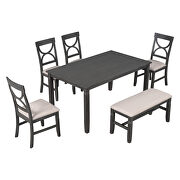 6-piece gray wood dining table set with upholstered bench and 4 dining chairs by La Spezia additional picture 4