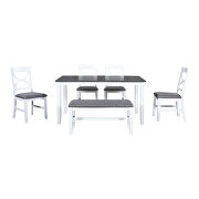 6-piece gray/ white wood dining table set with upholstered bench and 4 dining chairs by La Spezia additional picture 8