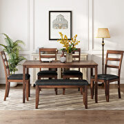 6-piece walnut wooden dining table and pu cushion chair with bench by La Spezia additional picture 2
