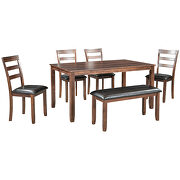 6-piece walnut wooden dining table and pu cushion chair with bench by La Spezia additional picture 14