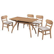 Natural wood wash rubber wood frame dining table set with special shape legs and 4 soft cushion chairs by La Spezia additional picture 14