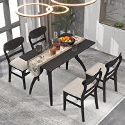 Espresso rubber wood frame dining table set with special shape legs and 4 soft cushion chairs by La Spezia additional picture 2