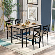 Oak 5-piece industrial wooden dining set with metal frame and 4 ergonomic chairs by La Spezia additional picture 15