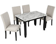 White/beige faux marble 5-piece dining set table with 4 thicken cushion dining chairs by La Spezia additional picture 2