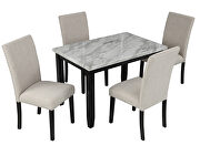 White/beige faux marble 5-piece dining set table with 4 thicken cushion dining chairs by La Spezia additional picture 4