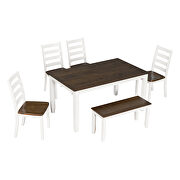 Walnut/ white rustic style 6-piece dining room table set with 4 ergonomic designed chairs and bench by La Spezia additional picture 15